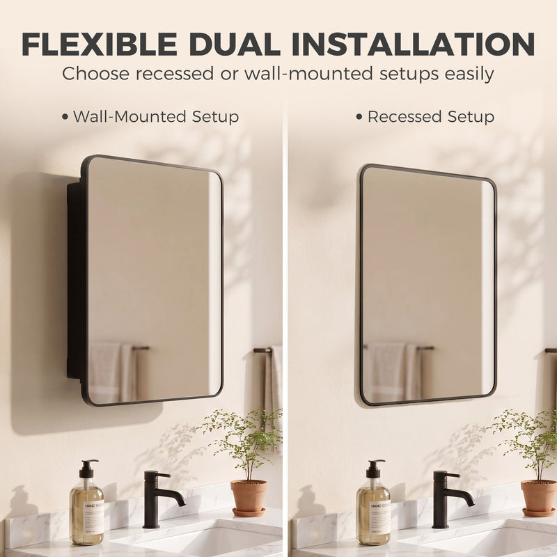 HOMCOM 50.8 x 11.6 x 71 cm Bathroom Mirror Cabinet, Wall Cabinet with Adjustable Shelves, Wall-Mounted or Recessed – view 5