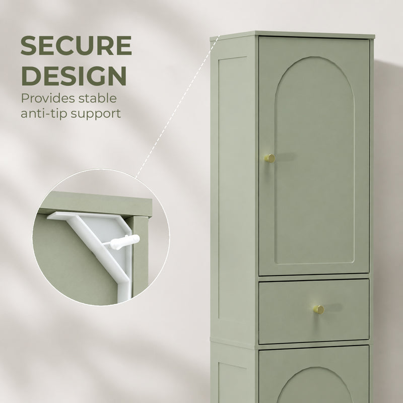 HOMCOM Tall Bathroom Cabinet with Arched Doors - Light Green – view 7