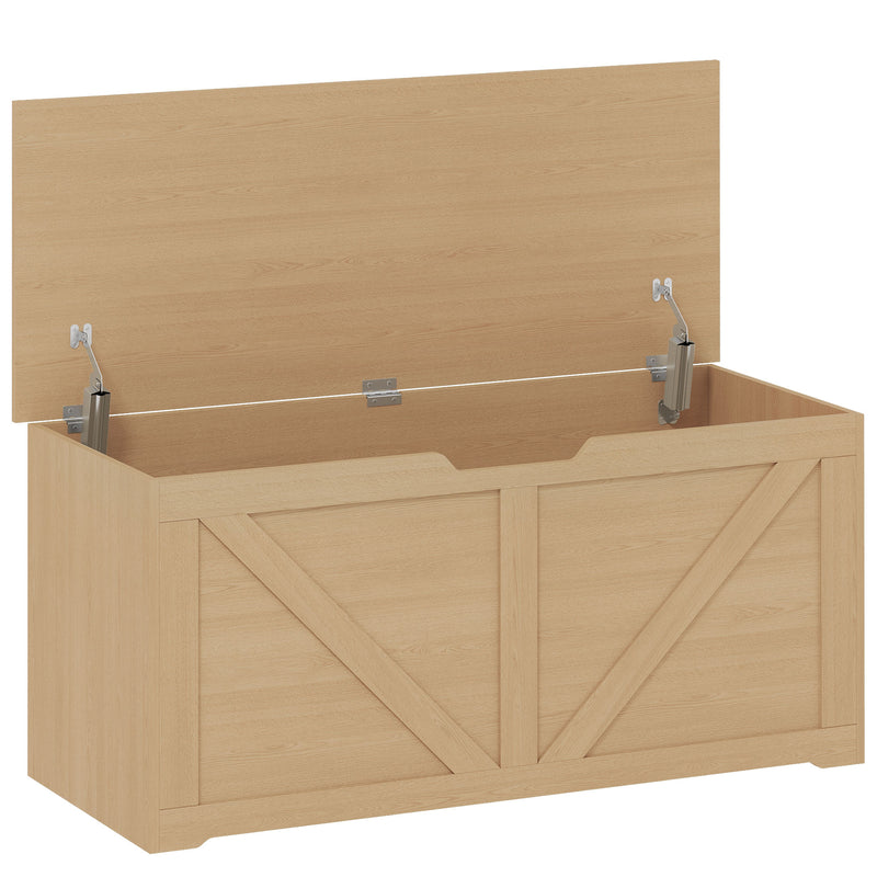 Natural wood-finish 127 litre storage chest with flat seat lid