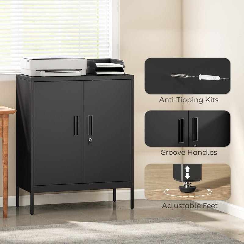 HOMCOM Metal Storage Cabinet with Lock and Adjustable Shelves - Black – view 7