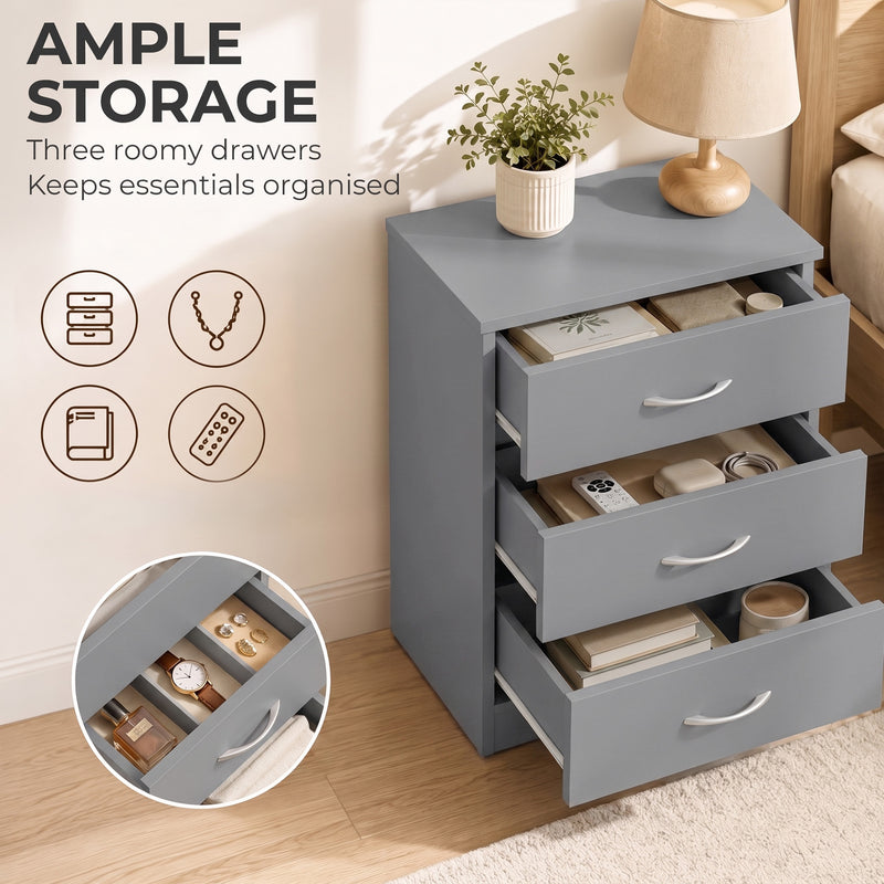 HOMCOM Three-Drawer Simple Bedside Table - Grey – view 4