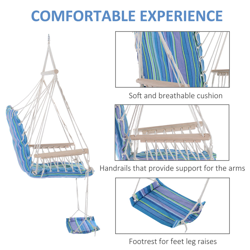 Outsunny Hanging Rope Chair with Soft Padded Seat & Backrest, Portable Garden Hammoc Chair with Wooden Support Bar – view 6