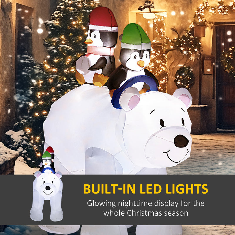 LED lighting on the 6.4ft polar bear and penguins Christmas inflatable