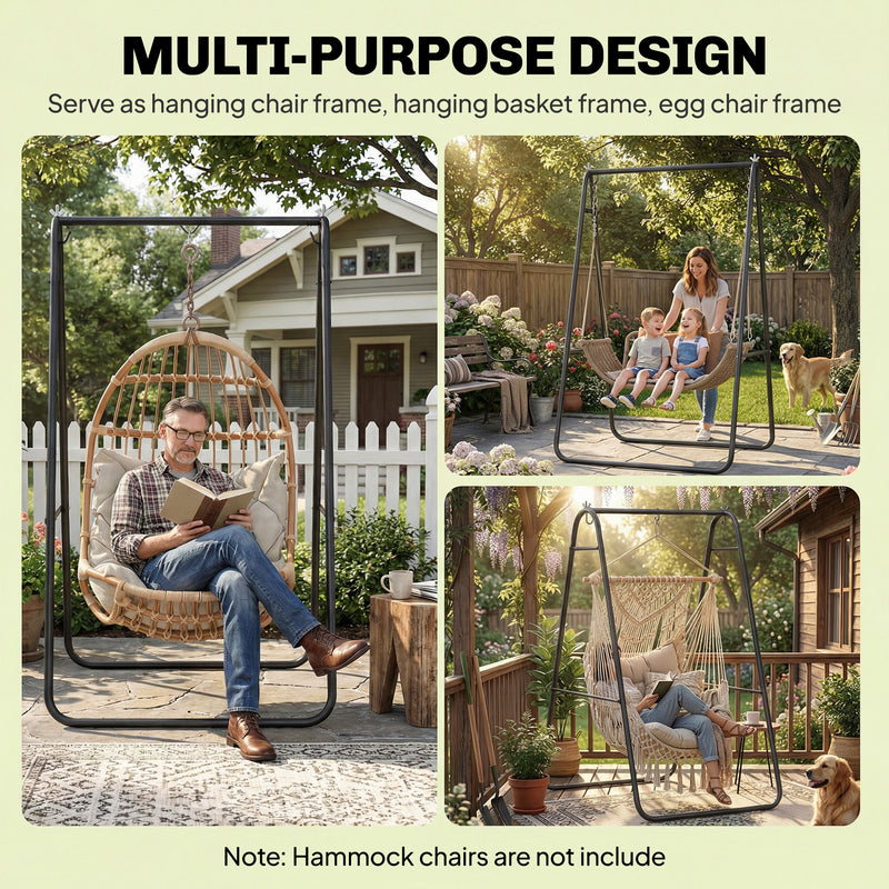 Outsunny Hammock Chair Stand Only 150KG Load Capacity for Indoor Outdoor, Black – view 5