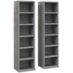 Set of 2 CD Media Display Shelf Unit Tower Rack with Adjustable Shelves, High Gloss Grey
