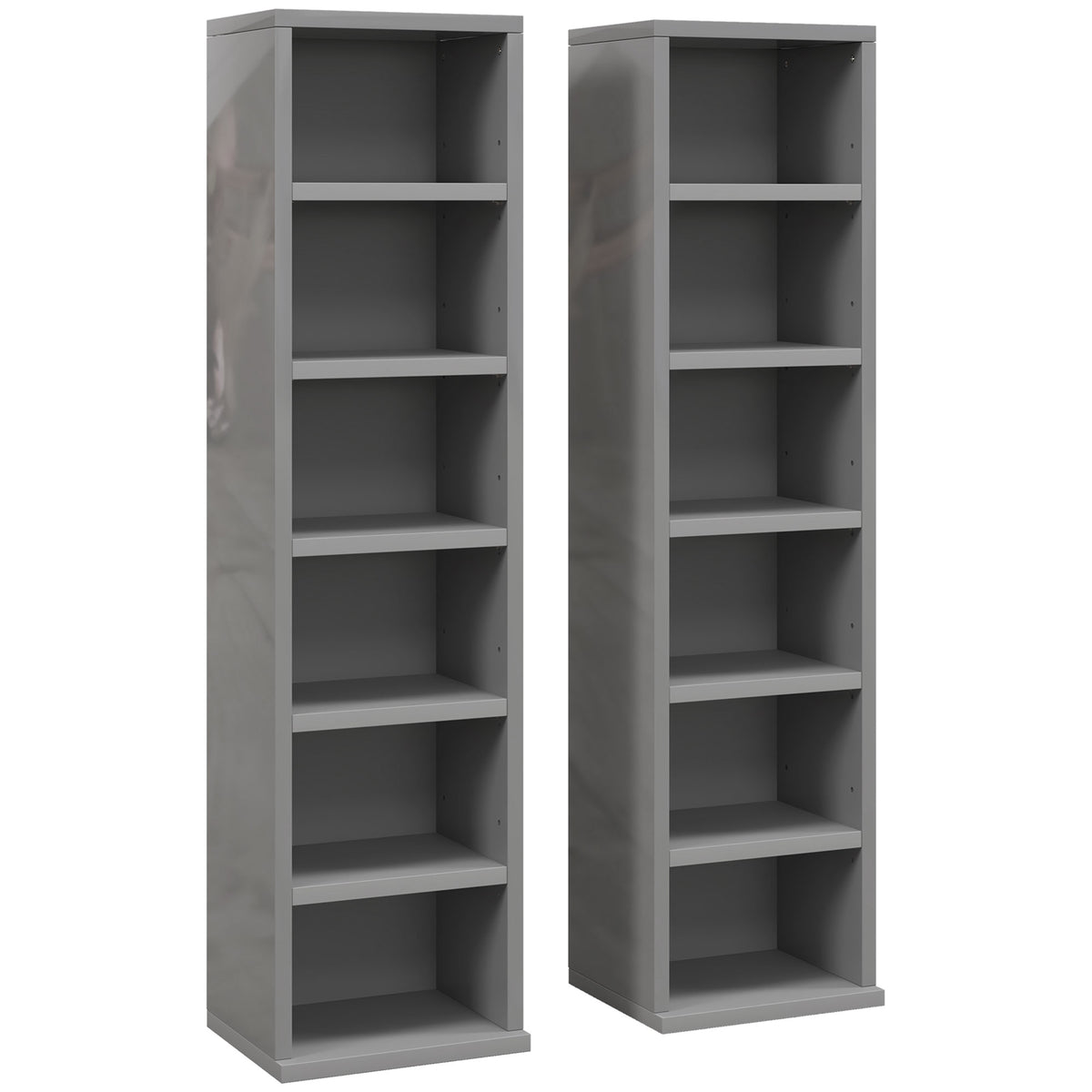 Set of 2 Adjustable CD Media Storage Towers – High Gloss Grey