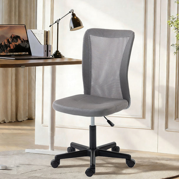 Vinsetto Computer Desk Chair, Mesh Office Chair with Adjustable Height and Swivel Wheels, Armless Study Chair, Grey – view 2