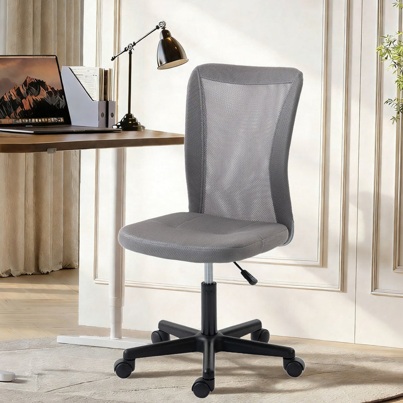 Vinsetto Computer Desk Chair, Mesh Office Chair with Adjustable Height and Swivel Wheels, Armless Study Chair, Grey – view 2