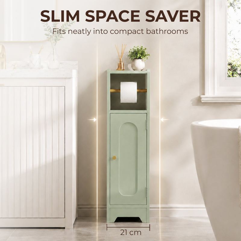 HOMCOM Small Bathroom Storage Cabinet with Toilet Roll Holder - Light Green – view 4