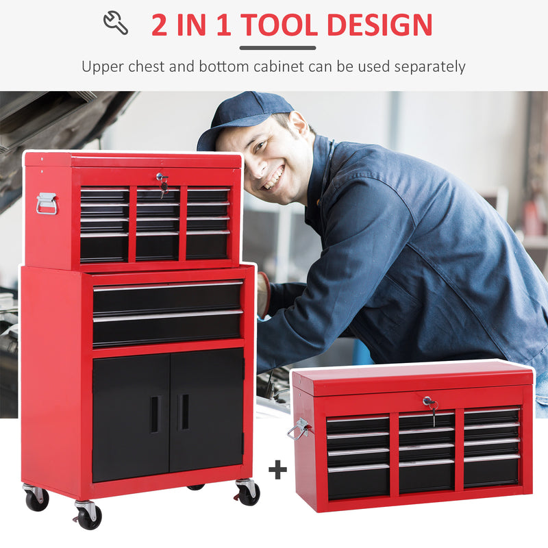 6-Drawer Rolling Tool Chest with Pegboard & Top Chest – Red/Black – image 4 of 9