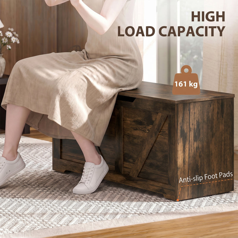HOMCOM 127L Home Storage Box, with Safety Hinges - Rustic Brown Wood-Effect – view 7