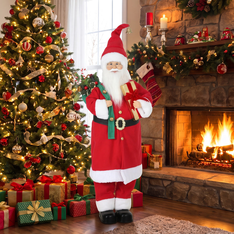 4ft Singing and Dancing Santa beside a decorated Christmas tree