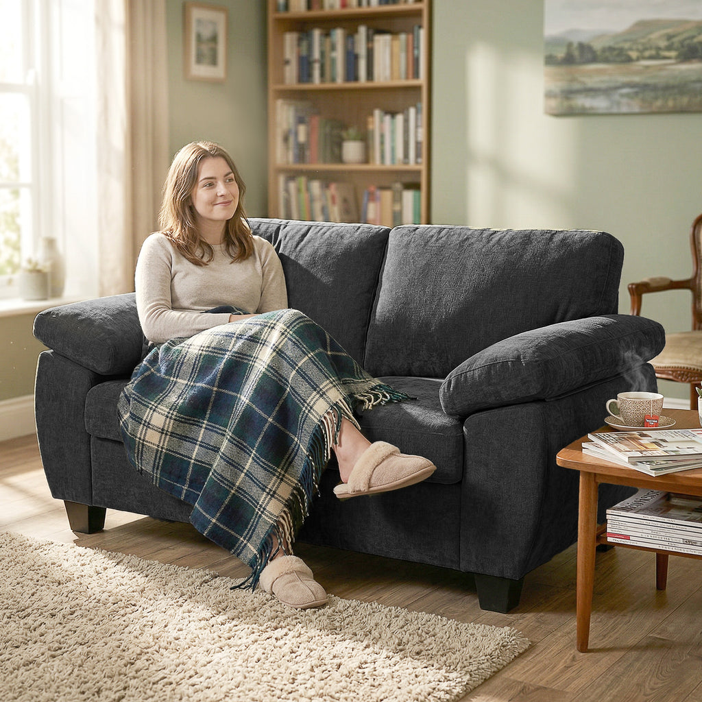 2 Seater Sofa, 156cm Chenille Loveseat Sofa, Dark Grey