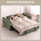 2 Seater Sofa Bed, 4-in-1 L-Shaped Convertible Pull-Out Sleeper Sofa with Adjustable Backrest Side Pockets, Dark Green