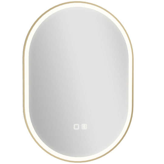 HOMCOM Bathroom Mirror with LED Lights, 100x70cm Oval Bathroom Mirror, Dimmable, Bluetooth, Anti-Fog, Gold Tone