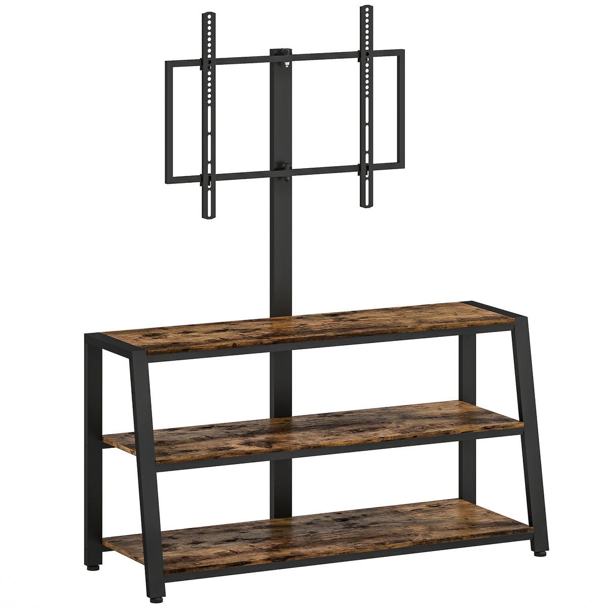TV Stand with 35° Swivel Bracket & 3 Shelves – Rustic Brown