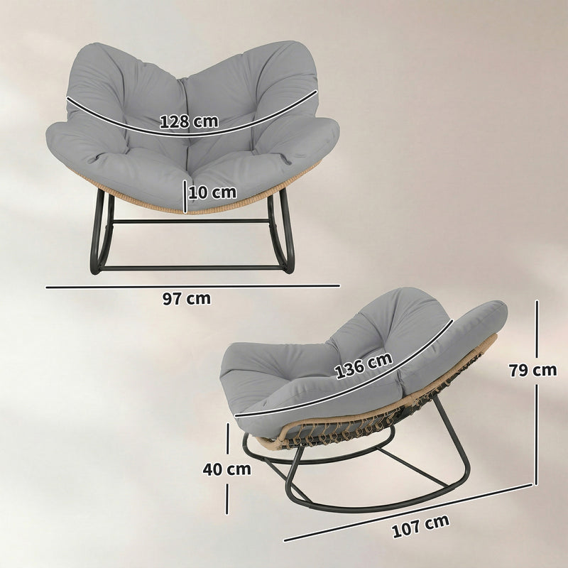 Outsunny Indoor Outdoor Rocking Chair, Oversized Rocking Egg Chair with Cushion for Living Room, Garden, Patio, Light – view 3