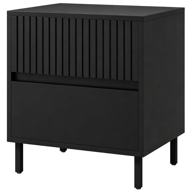 HOMCOM Bedside Cabinet, Bedside Table with 2 Drawers, Storage and Steel Legs for Bedroom, Living Room, Black