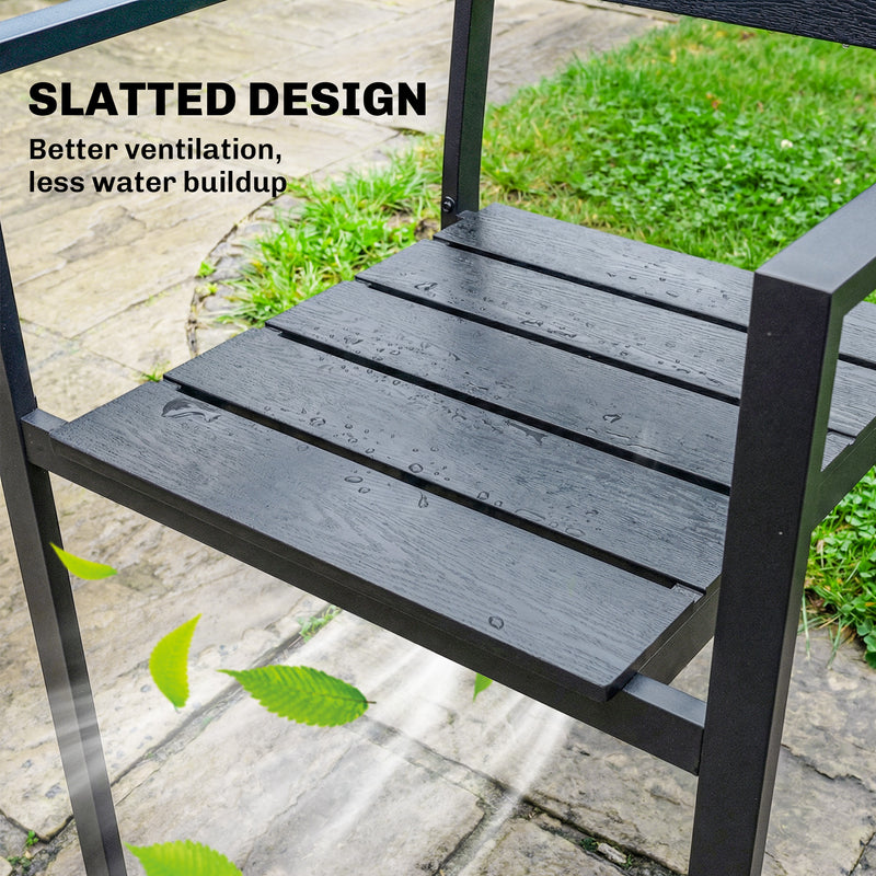 Outsunny Stackable Garden Chairs Set of 4, Garden Dining Chairs with Slatted HDPE Seat Back, Armrests, Metal Frame – view 6