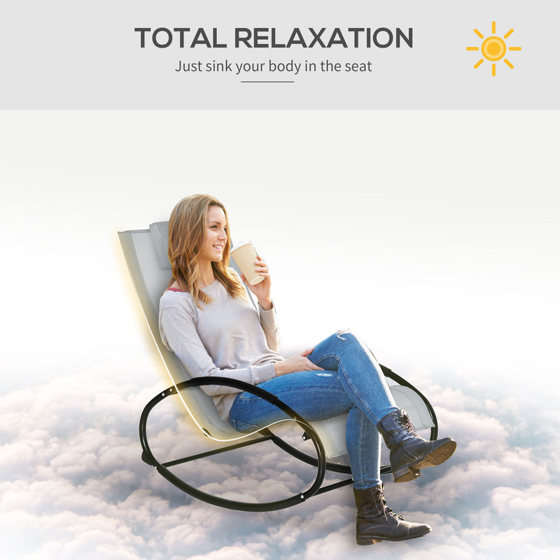 Outsunny Outdoor Rocking Chair Sun Lounger Recliner Rocker with Texteline Fabric Patio Garden Relaxer with Pillow Grey – view 7