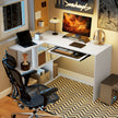 HOMCOM L-Shaped Corner Desk, Computer Desk with Keyboard Tray and Open Shelves, White Wood Effect – view 2