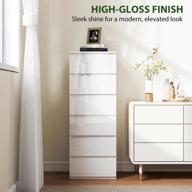 HOMCOM Chest of Drawers High Gloss Finish 6 Drawer Dresser Space Saving Slim Design Handle Free Drawers High-Gloss White – view 4