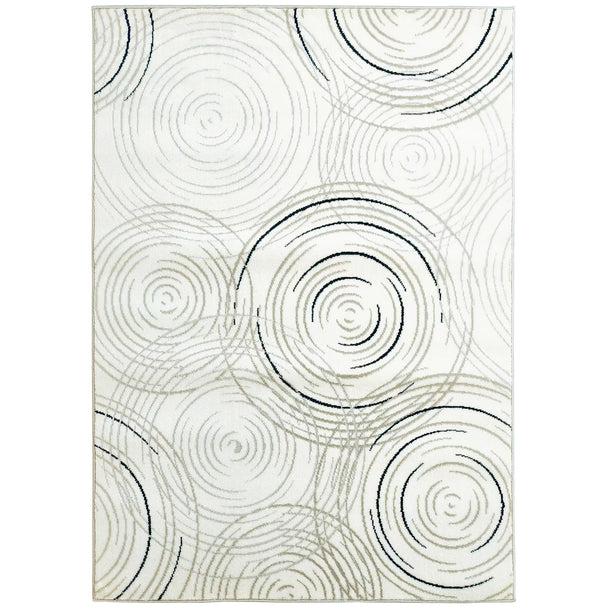 Cream white machine washable area rug with swirl pattern, 230 x 160 cm