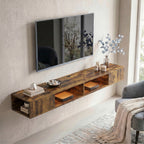 Wall Mounted TV Stand with RGB LED Lights, Floating Entertainment Centre for 75 Inch TV, Rustic Brown