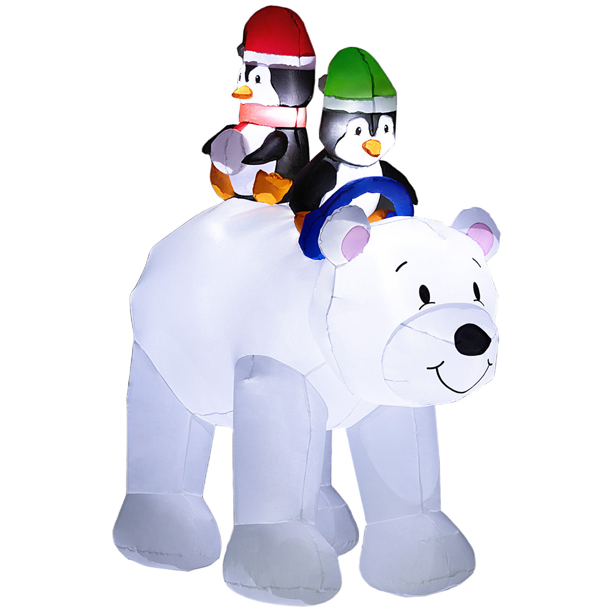 6.4ft Polar Bear and Penguins Christmas Inflatable on a white background