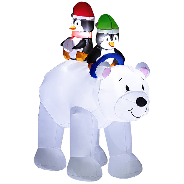 6.4ft Polar Bear and Penguins Christmas Inflatable on a white background