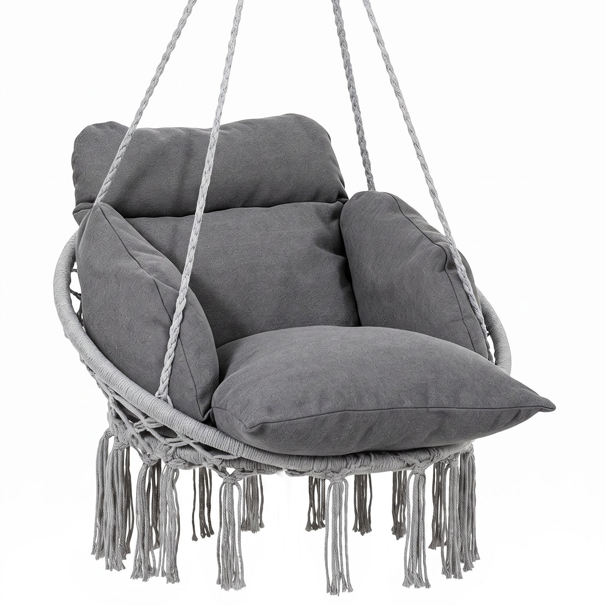 Outsunny Hanging Chair Outdoor Hammock Chair with Soft Cushion, Cotton Rope Boho Style Swing Chair, Hanging Garden