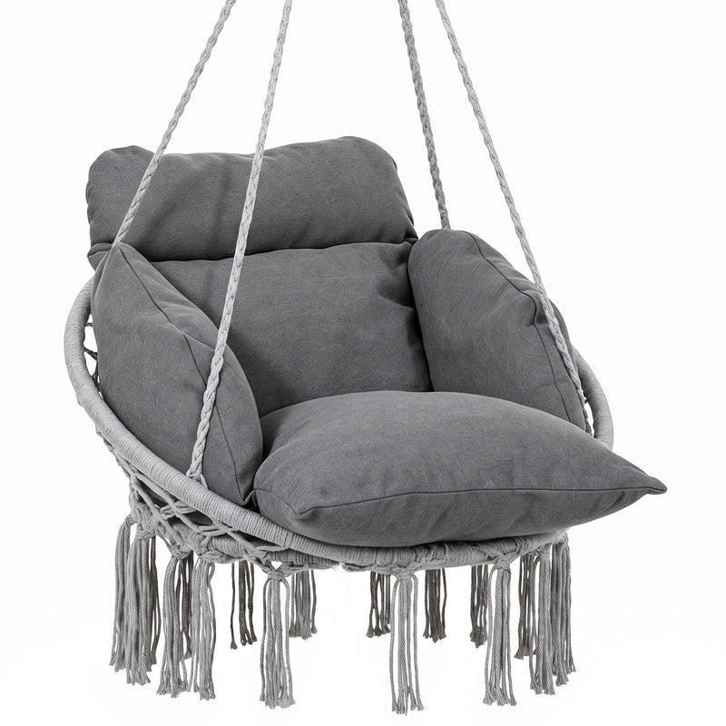 Outsunny Hanging Chair Outdoor Hammock Chair with Soft Cushion, Cotton Rope Boho Style Swing Chair, Hanging Garden