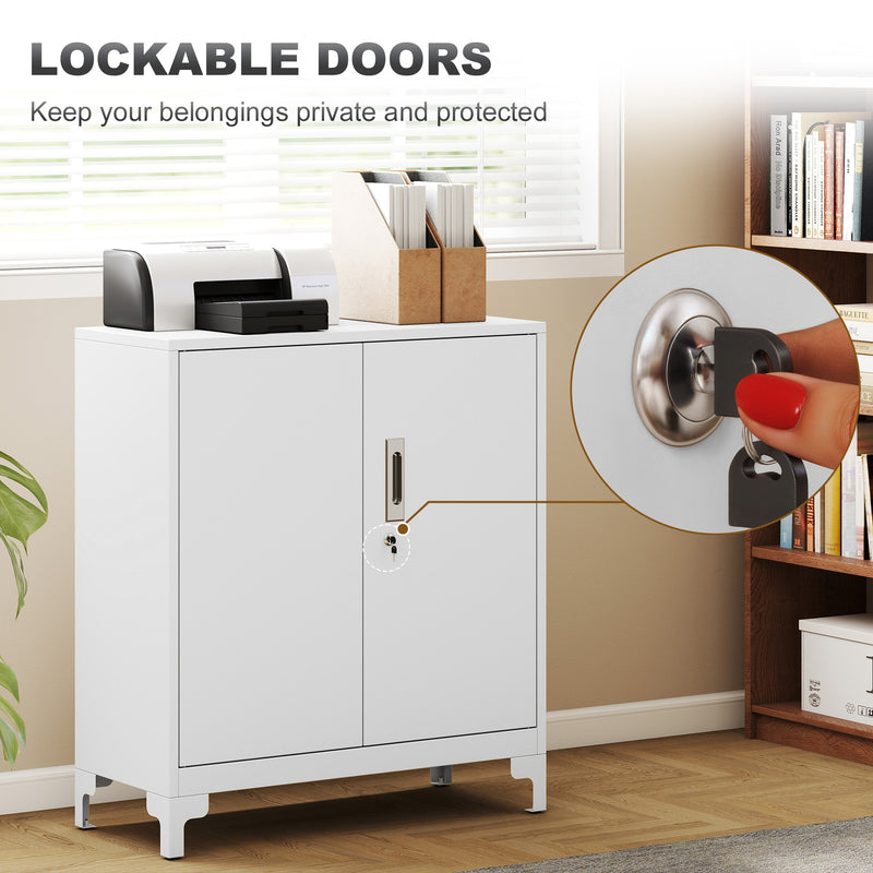 HOMCOM Lockable Metal Filing Cabinet, 2-Tier Storage Cupboard with Double Doors, Modern Office Organiser, White – view 5