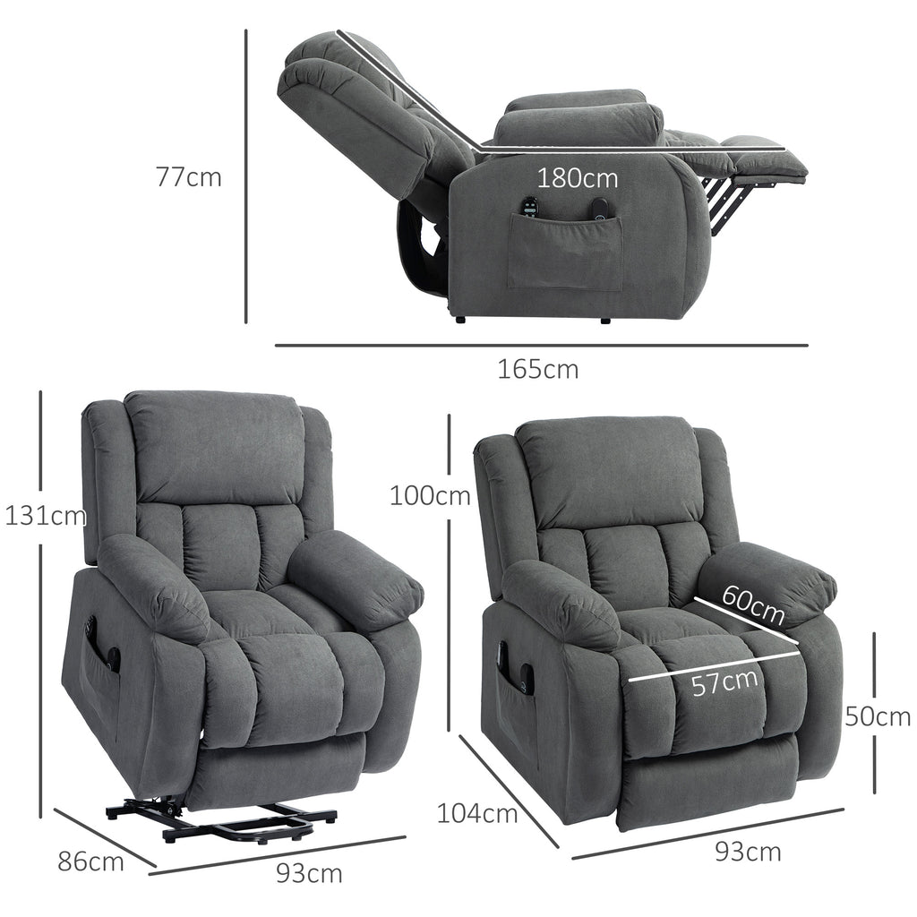 Recliner Armchair Lift Chair, Electric Recliner Chair with Vibration Massage and Heat, Wide Seat, USB Port, Grey