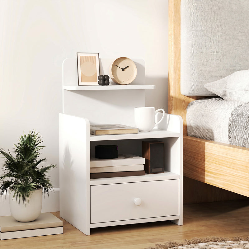 HOMCOM Bedside Cabinet, Bedside Table with Drawer and Shelf for Living Room, White – view 7