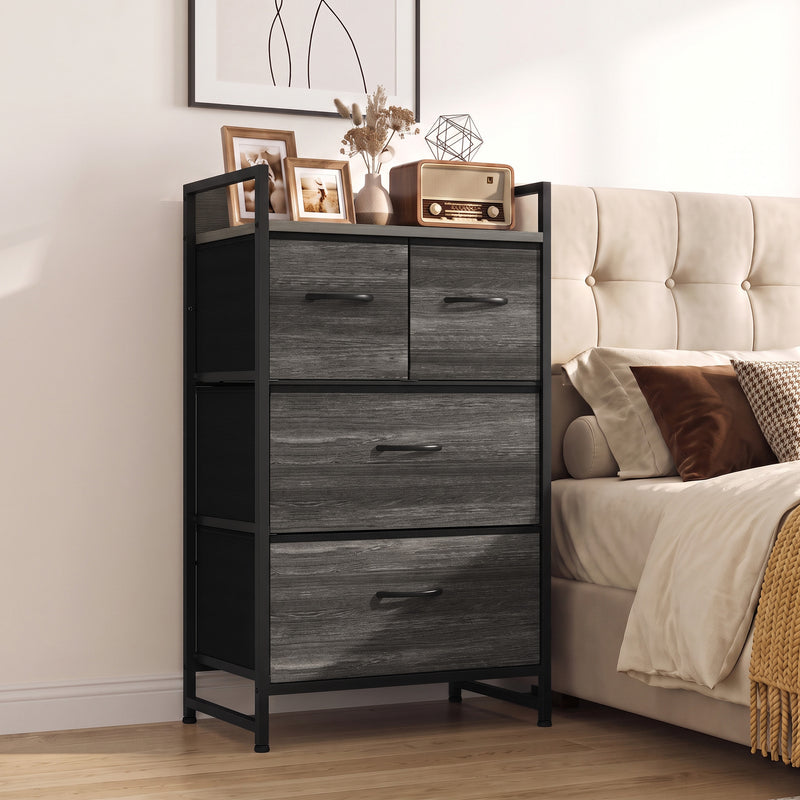 HOMCOM Rustic Chest of Four Fabric Drawers - Grey Wood Effect – view 2