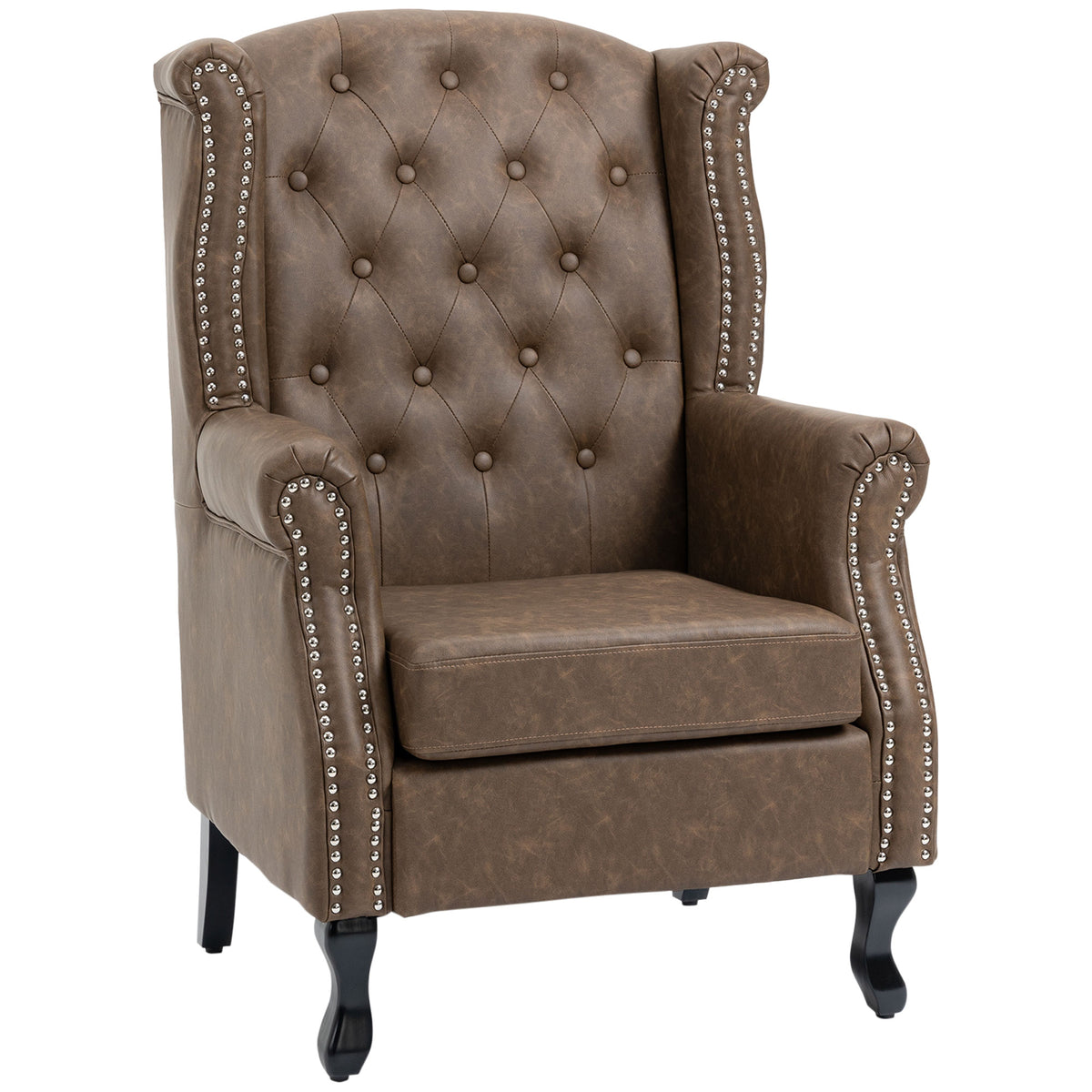 Chesterfield-Style Wingback Accent Chair – Brown