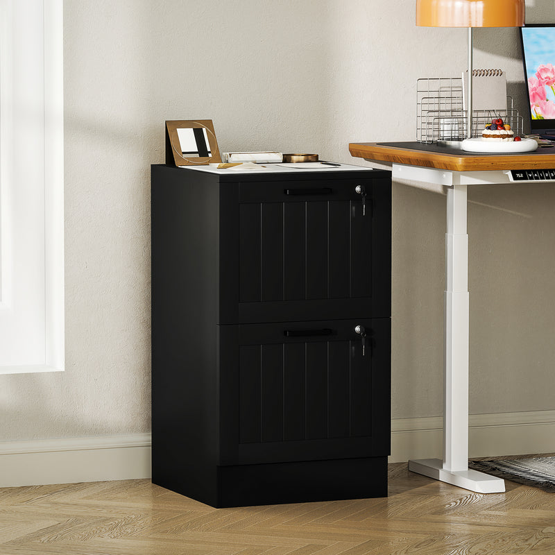 HOMCOM 2 Drawer Filing Cabinet with Lock, Office Storage Cabinet with Adjustable Hanging Bars for A4 Letter Size Files – view 2