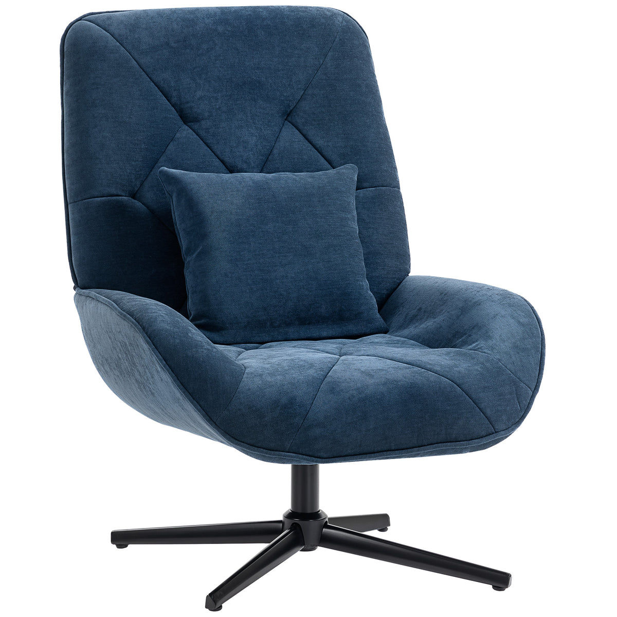 Chenille High-Back Swivel Accent Chair with Lumbar Pillow – Dark Blue