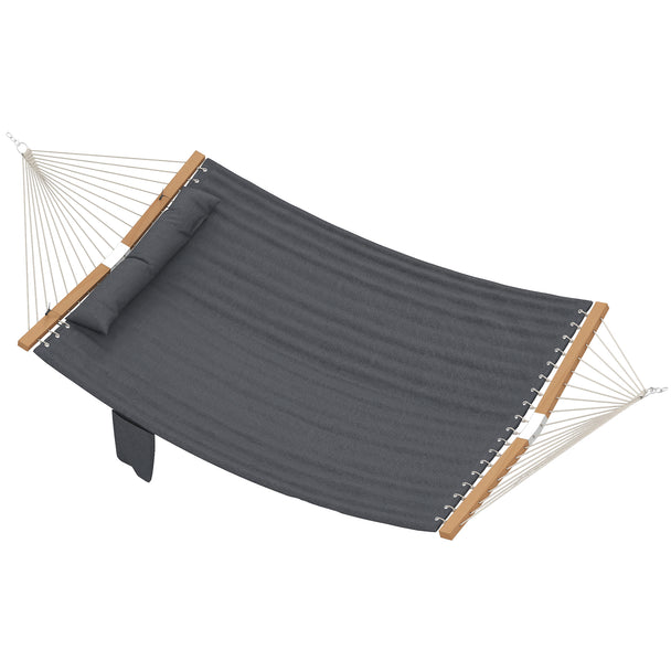 Outsunny Double Hammock 2 Person Swing Bed with Spreader Bars, Pillows, Pad, 200 x 140cm, Grey