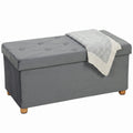 Velvet Upholstered Foldable Ottoman Footrest, Storage Ottoman Bench with Wood Legs for Living Room, Grey