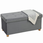 Velvet Upholstered Foldable Ottoman Footrest, Storage Ottoman Bench with Wood Legs for Living Room, Grey