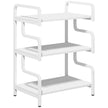White three-tier printer stand with wave-edge steel sides and storage shelves