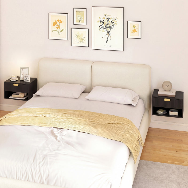 HOMCOM Set of 2 Wall Mounted Nightstands, Floating Bedside Tables with Fluted Drawer and Open Shelf for Small Bedroom – view 8