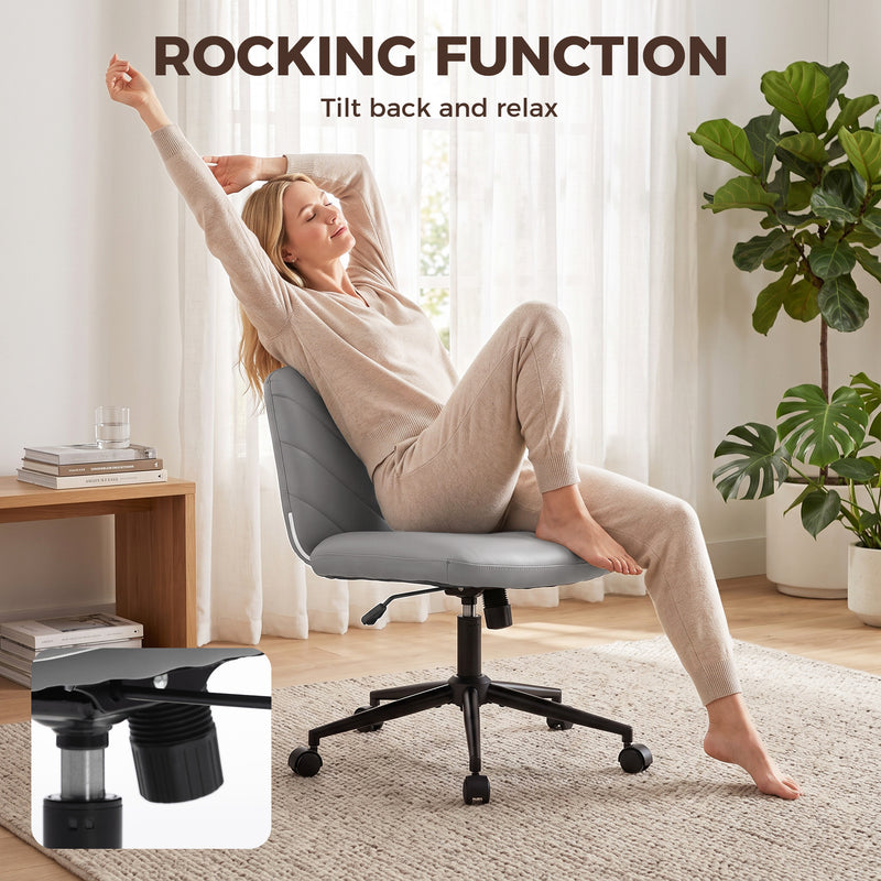 HOMCOM Home Office Desk Chair Height Adjustable Swivel Chair Cross Legged Wide Seat Swivel Wheels Grey – view 6