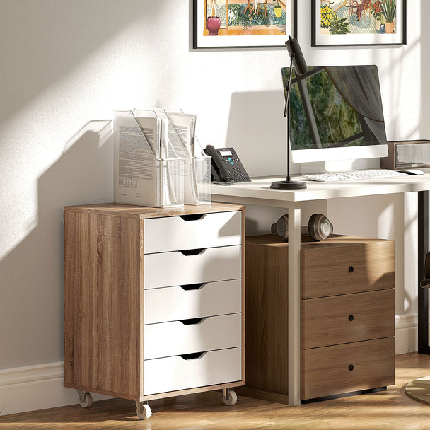 5-drawer mobile filing cabinet – oak & white – image 2