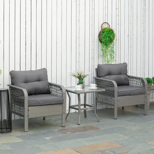 Grey rattan bistro set with glass table – image 2