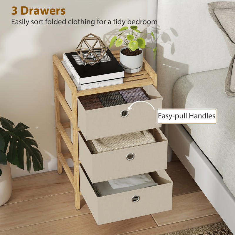 HOMCOM Chest of Drawers, 3 Fabric Drawers Narrow Dresser with Bamboo Frame, Cream White – view 4