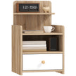 Wood-effect and white bedside table with drawer, open compartment and upper ledge