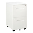 White steel mobile filing cabinet with central lock, file drawer and wheels, sized to fit under a desk